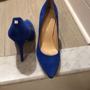 Blue leather heel